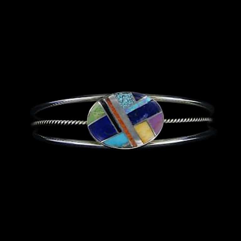 Native American Silver Rings Navajo Multi Stone Inlaid Band Ring Joe