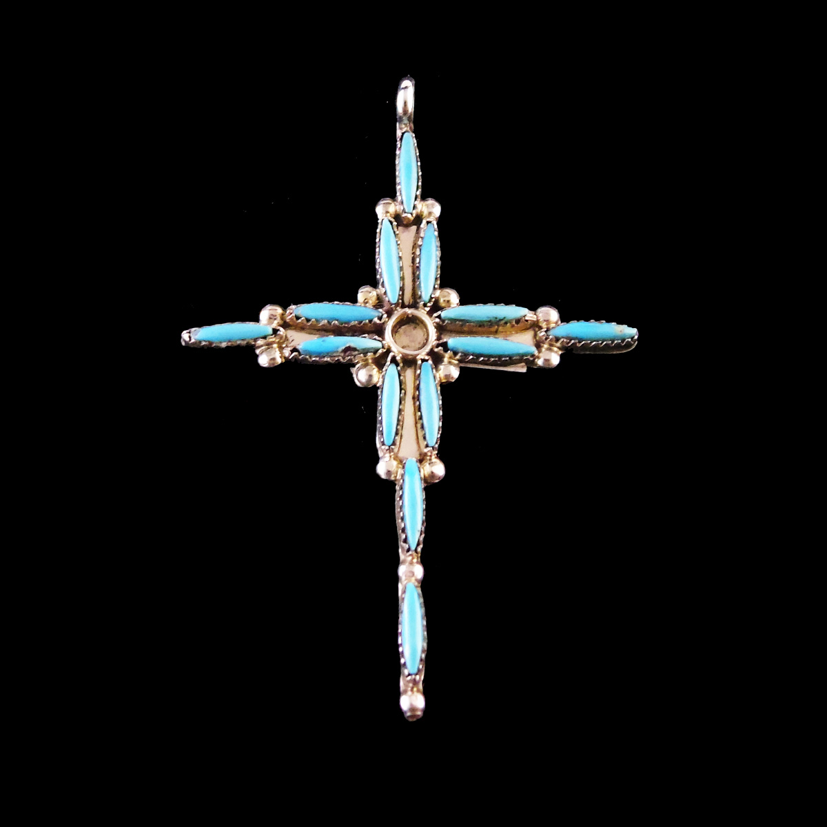 Native American Zuni Sterling Silver Turquoise Needlepoint Cross