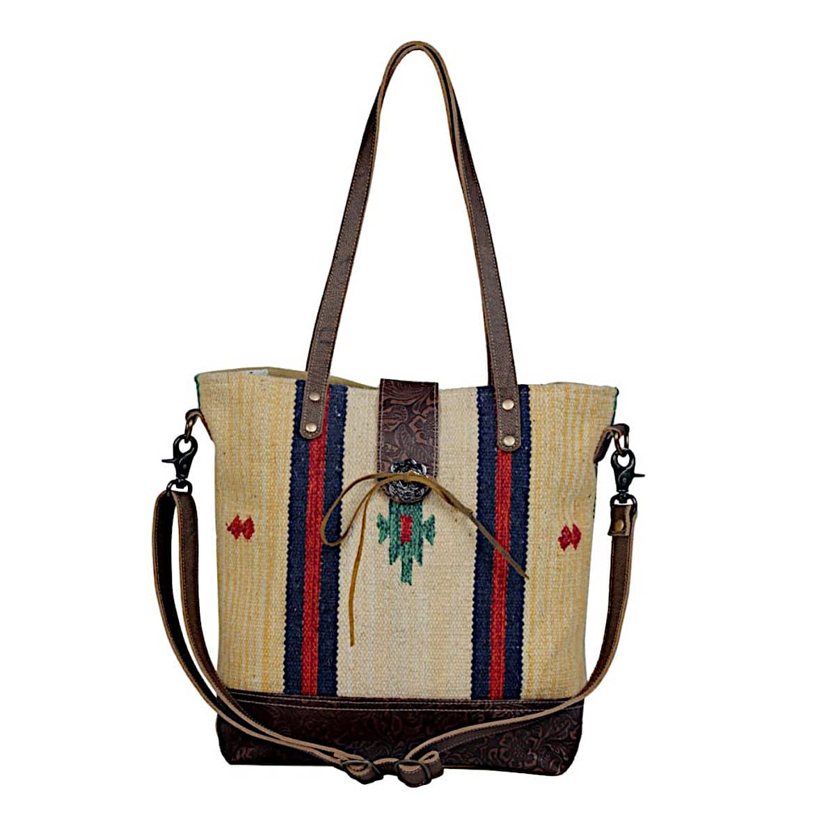 Brown Feathers Bag Canvas Fabric Hobo Shoulder Purse Large 