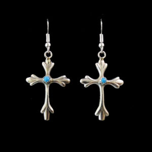 Silver Cross with Turquoise Dangle Earring