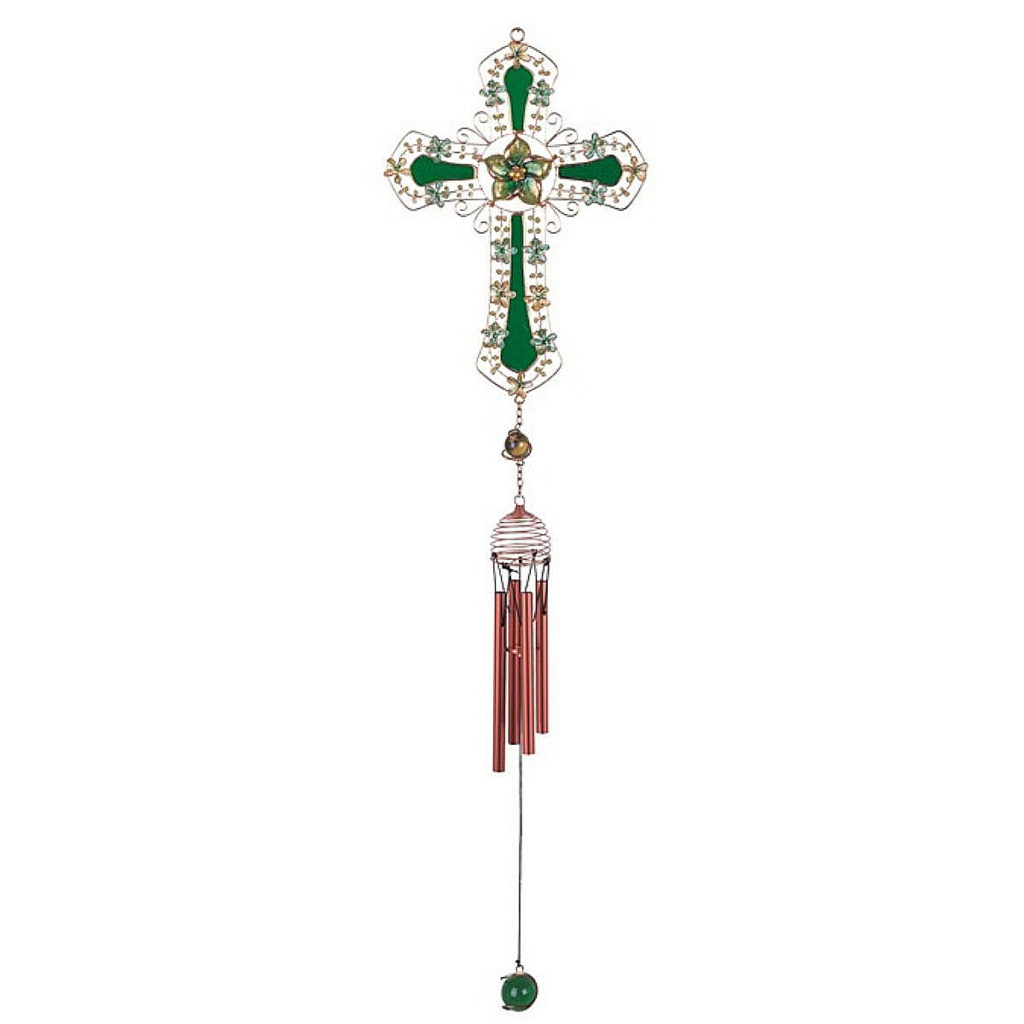 Copper & Glass Green Cross Wind Chime