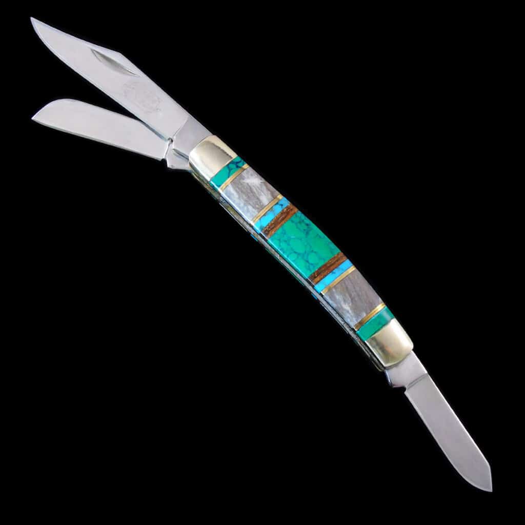 Multi-Blade Malachite Inlaid Knife | Joe Wilcox Indian Den