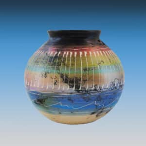 Brandy George Native American Navajo Etched Pottery Vase