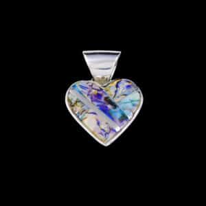 Large Cultured Spiderweb Opal Navajo Heart Pendant