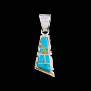 Navajo Inlaid Turquoise Offset Triangle Necklace Pendant