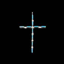 Large Thin Turquoise Cross Religious Pendant