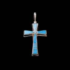 Latin Christian Cross Pendant with Inlaid Turquoise