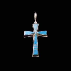 Latin Christian Cross Pendant with Inlaid Turquoise