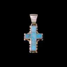 Turquoise Navajo Inlaid Sterling Silver Cross Pendant