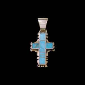 Turquoise Navajo Inlaid Sterling Silver Cross Pendant