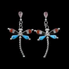 Ahiyate Sterling Silver Inlaid Dragonfly Post Earrings