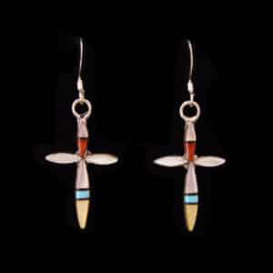 Authentic Navajo Inlaid Silver Cross Earrings