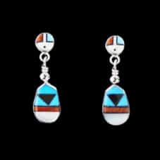 Zuni Sunface Inlaid Silver Earrings by Ola Eriacho