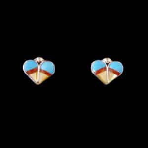 Genuine Hand-Crafted Navajo Inlaid Heart Earrings