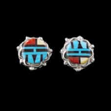 Authentic Hand-Crafted Zuni Sunface Inlaid Silver Earrings