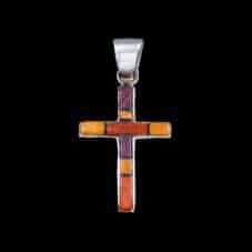 Inlaid Handcrafted Spiny Oyster Cross Pendant