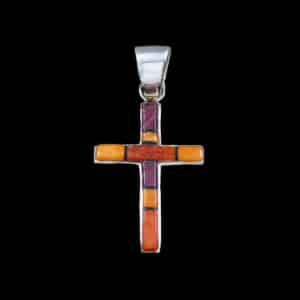 Inlaid Handcrafted Spiny Oyster Cross Pendant