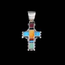 Multi-Stone Inlaid Fancy Cross Pendant