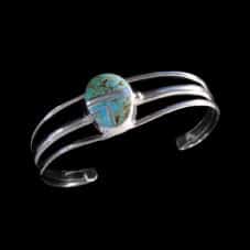 #8 Mine Turquoise Navajo Inlaid Center Stone Bracelet