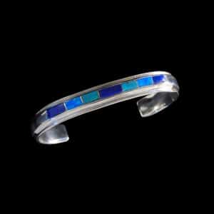 Artisan-Crafted Navajo Inlaid Turquoise & Lapis Bracelet