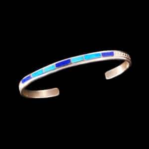 Genuine Lapis & Cultured Blue Opal Inlay Bracelet