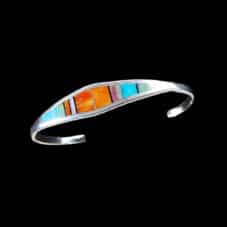 Multi-Stone Navajo Sterling Silver Inlaid Bracelet