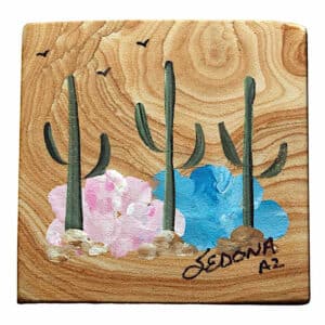 Hand-Painted Sandstone Cactus & Flowers Coaster