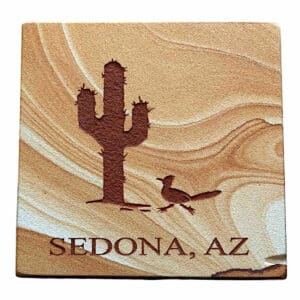 Saguaro Cactus & Roadrunner Etched Sandstone Drink Coaster