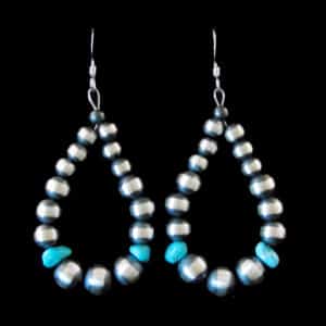 Navajo Sterling Silver & Turquoise Hoop Earrings