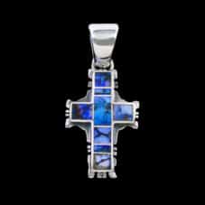Cultured Spiderweb Opal Inlaid Fancy Cross Pendant