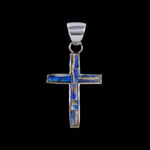 Navajo-Crafted Cultured Spiderweb Opal Inlaid Cross Pendant