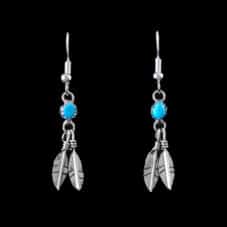 Petite Double Feather Turquoise Sterling Silver Earring