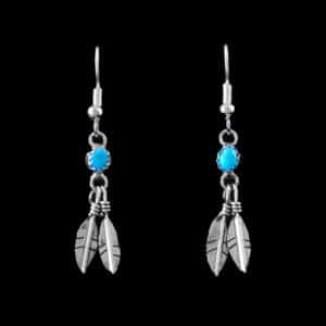 Petite Double Feather Turquoise Sterling Silver Earring