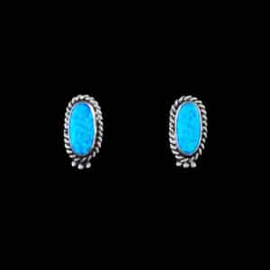 Hand-Crafted Cultured Blue Oval Earrings