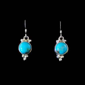 Round Navajo Turquoise French Wire Earrings