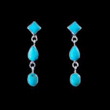 Three Tier Genuine Turquoise Post-Dangle Earrings