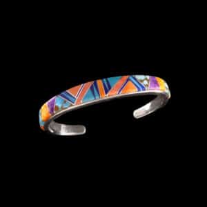 Navajo Sterling Silver Cuff with Southwest Gemstone Inlay