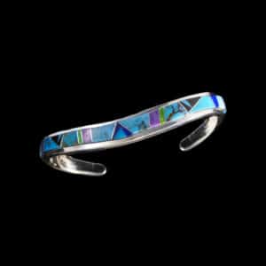 Navajo Cuff Bracelet with Turquoise Onyx Lapis Gemstones