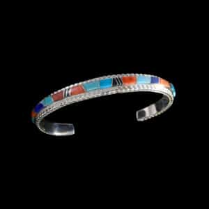 Handcrafted Navajo Sterling Silver Gemstone Cuff Bracelet