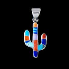 Navajo Saguaro Pendant Multi-Stone Inlay Sterling Silver