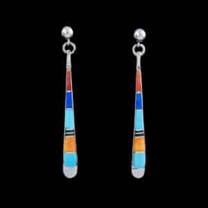 Inlaid Multi-stone Teardrop Post-Dangle Earrings