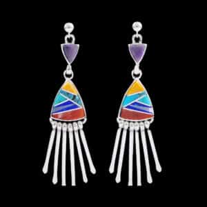 Genuine Multi-Stone Inlay Earrings with Dangles