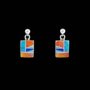 Navajo Rectangle Post-Dangle Multi-Stone Earrings