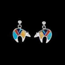 Native American Fetish Bear Inlaid Dangle Earrings