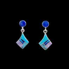 Turquoise Lapis Charoite Inlaid Silver Earrings