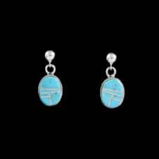 Navajo Hand-Crafted Turquoise Inlay Oval Dangle Earrings