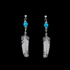Turquoise Post-Dangle Navajo Feather Earrings