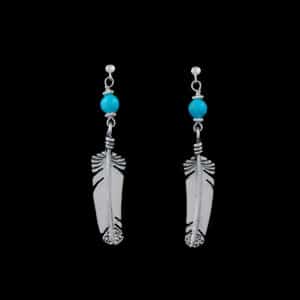 Turquoise Post-Dangle Navajo Feather Earrings