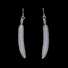 Large Navajo Sterling Silver Feather French Wire Earrings