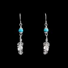 Navajo Sterling Silver Dangle Feather Turquoise Earrings